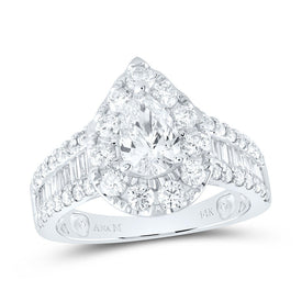 14K White Gold Pear Diamond Single Halo Engagement Ring 2 Cttw - Splendid Jewellery