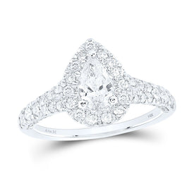 14K White Gold Pear Diamond Women's Pear Halo Bridal Wedding Engagement Ring 1 (Certified) 1 1/4 Cttw - Splendid Jewellery