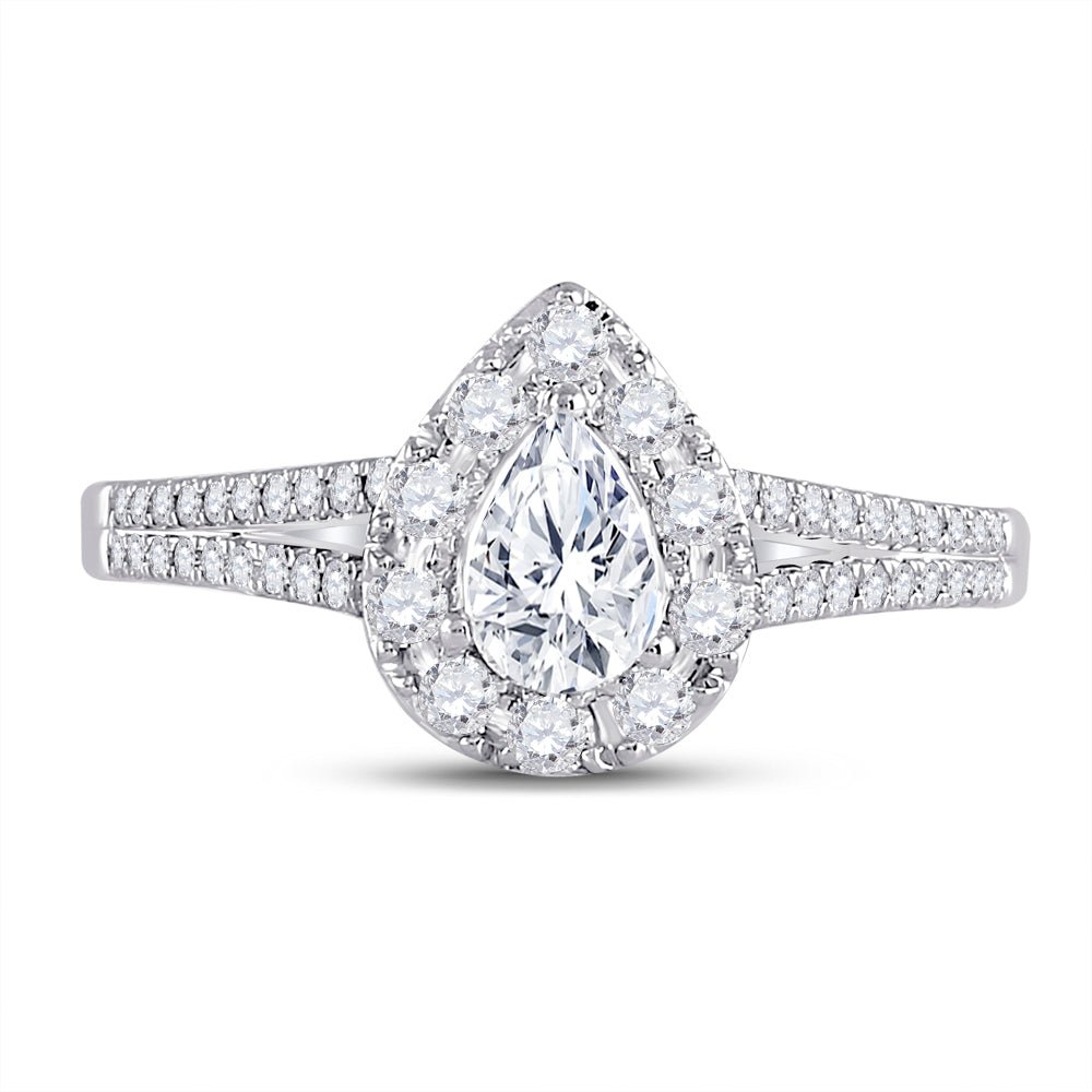 14K White Gold Pear Diamond Women's Pear Halo Bridal Wedding Engagement Ring (Certified) 1 Cttw - Splendid Jewellery