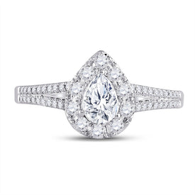 14K White Gold Pear Diamond Women's Pear Halo Bridal Wedding Engagement Ring (Certified) 1 Cttw - Splendid Jewellery