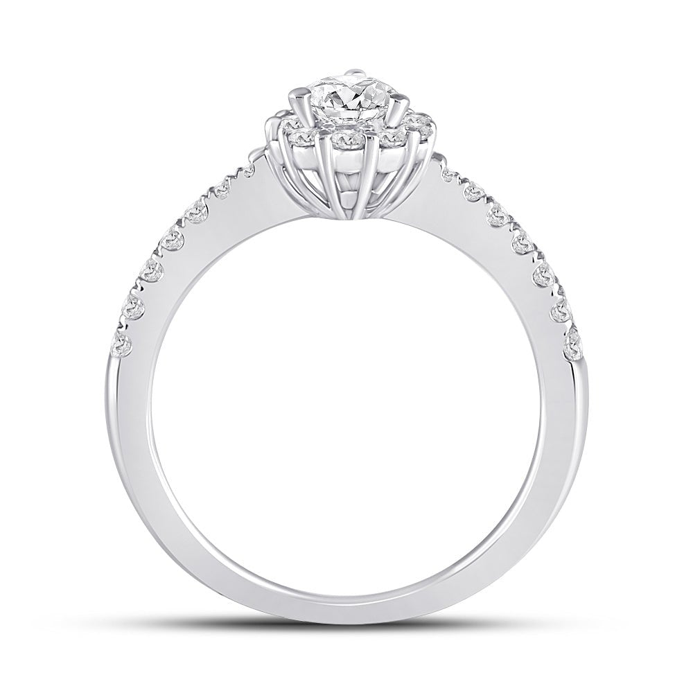 14K White Gold Pear Diamond Women's Pear Halo Bridal Wedding Engagement Ring (Certified) 1 Cttw - Splendid Jewellery