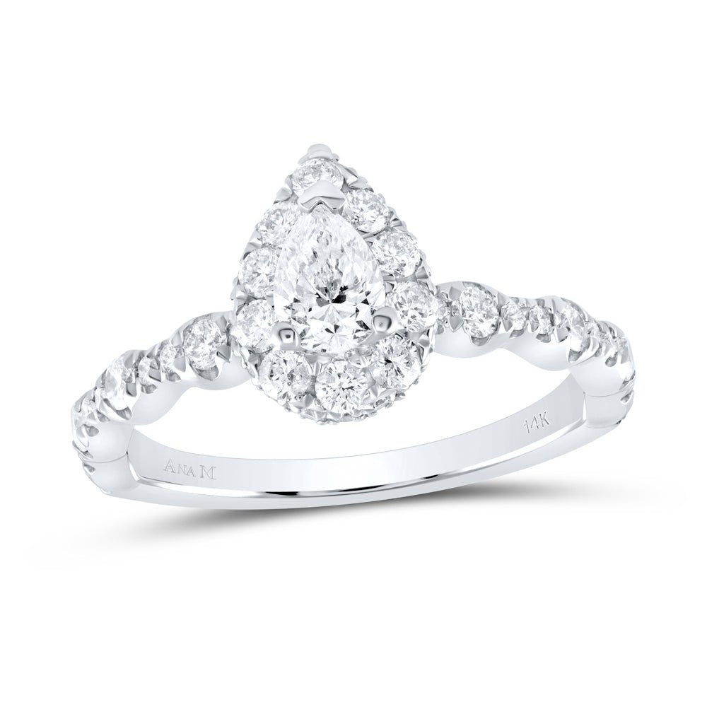 14K White Gold Pear Diamond Women's Pear Halo Bridal Wedding Engagement Ring (Certified) 1 Cttw - Splendid Jewellery