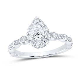 14K White Gold Pear Diamond Women's Pear Halo Bridal Wedding Engagement Ring (Certified) 1 Cttw - Splendid Jewellery