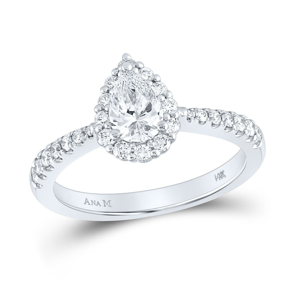14K White Gold Pear Diamond Women's Pear Halo Bridal Wedding Engagement Ring (Certified) 1 Cttw - Splendid Jewellery