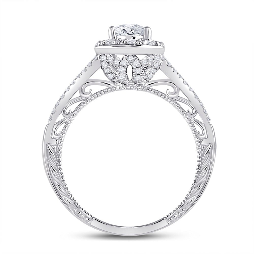 14K White Gold Pear Diamond Women's Pear Halo Bridal Wedding Engagement Ring (Certified) 1 Cttw - Splendid Jewellery