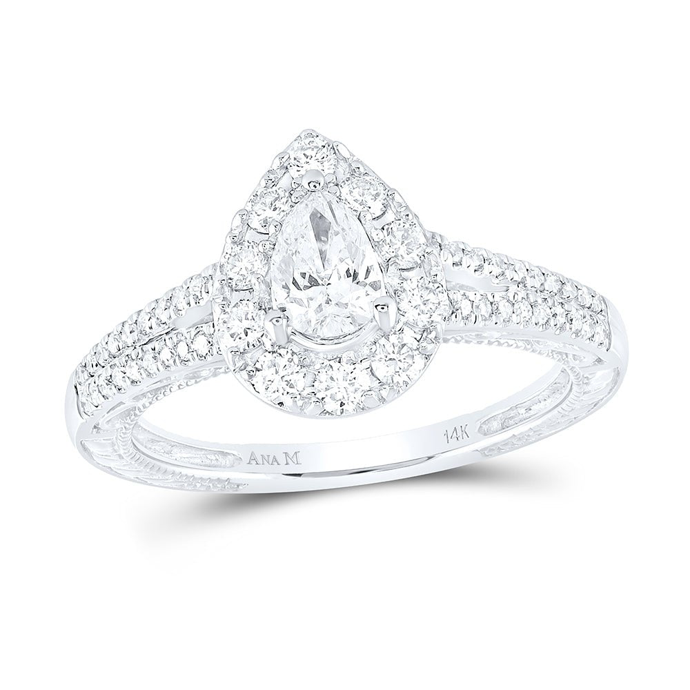 14K White Gold Pear Diamond Women's Pear Halo Bridal Wedding Engagement Ring (Certified) 1 Cttw - Splendid Jewellery