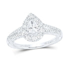 14K White Gold Pear Diamond Women's Pear Halo Bridal Wedding Engagement Ring (Certified) 1 Cttw - Splendid Jewellery