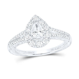 14K White Gold Pear Diamond Women's Pear Halo Bridal Wedding Engagement Ring (Certified) 1 Cttw - Splendid Jewellery