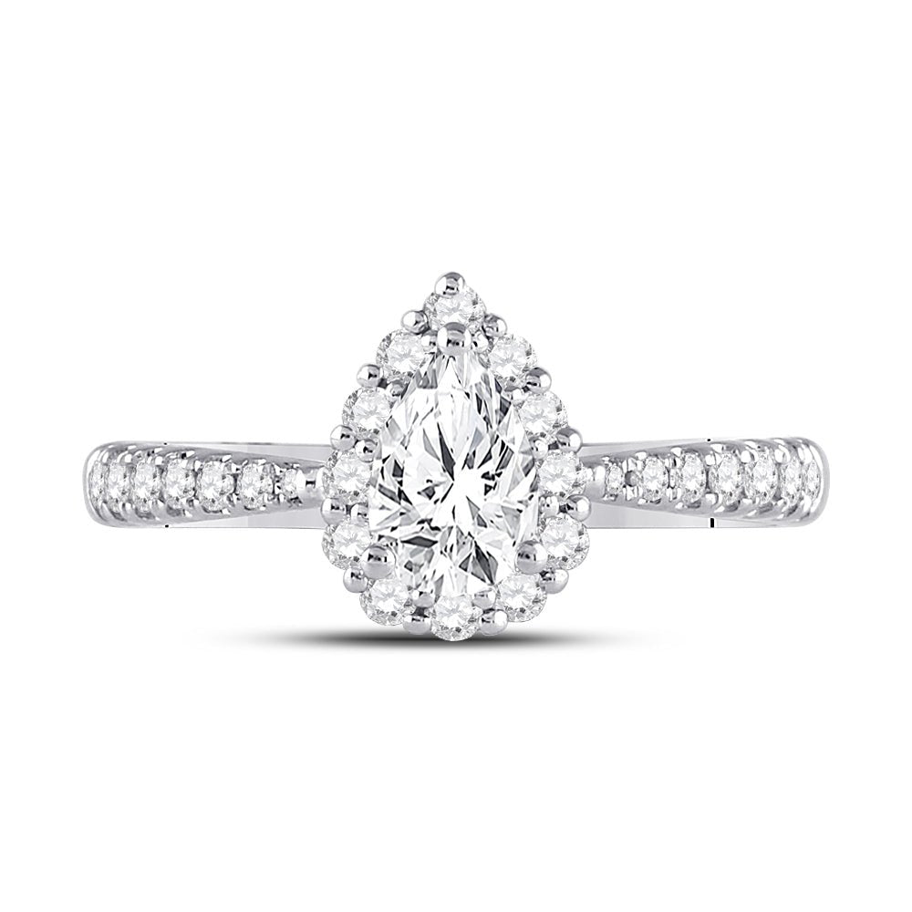 14K White Gold Pear Diamond Women's Pear Halo Bridal Wedding Engagement Ring (Certified) 1 Cttw - Splendid Jewellery