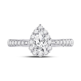 14K White Gold Pear Diamond Women's Pear Halo Bridal Wedding Engagement Ring (Certified) 1 Cttw - Splendid Jewellery