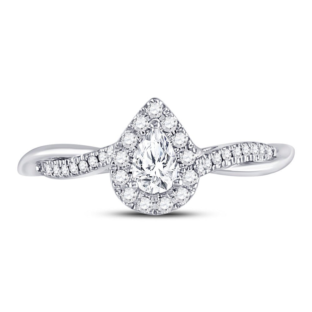 14K White Gold Pear Diamond Women's Pear Solitaire Bridal Wedding Engagement Ring (Certified) 1/3 Cttw - Splendid Jewellery