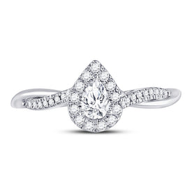 14K White Gold Pear Diamond Women's Pear Solitaire Bridal Wedding Engagement Ring (Certified) 1/3 Cttw - Splendid Jewellery