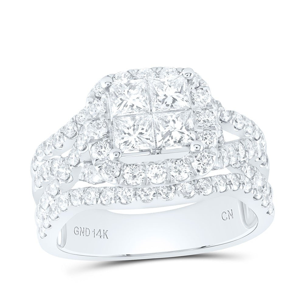 14K White Gold Princess Diamond Bridal Ring 2 Cttw - Splendid Jewellery
