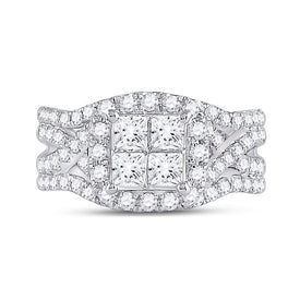 14K White Gold Princess Diamond Bridal Ring 2 Cttw - Splendid Jewellery