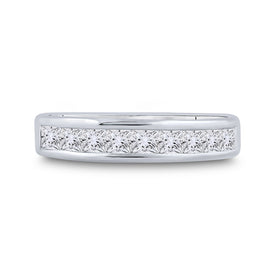 14K White Gold Princess Diamond Channel Set Single Row Wedding Band 1 Cttw - Splendid Jewellery