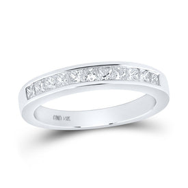 14K White Gold Princess Diamond Channel Set Single Row Wedding Band 1/2 Cttw - Splendid Jewellery