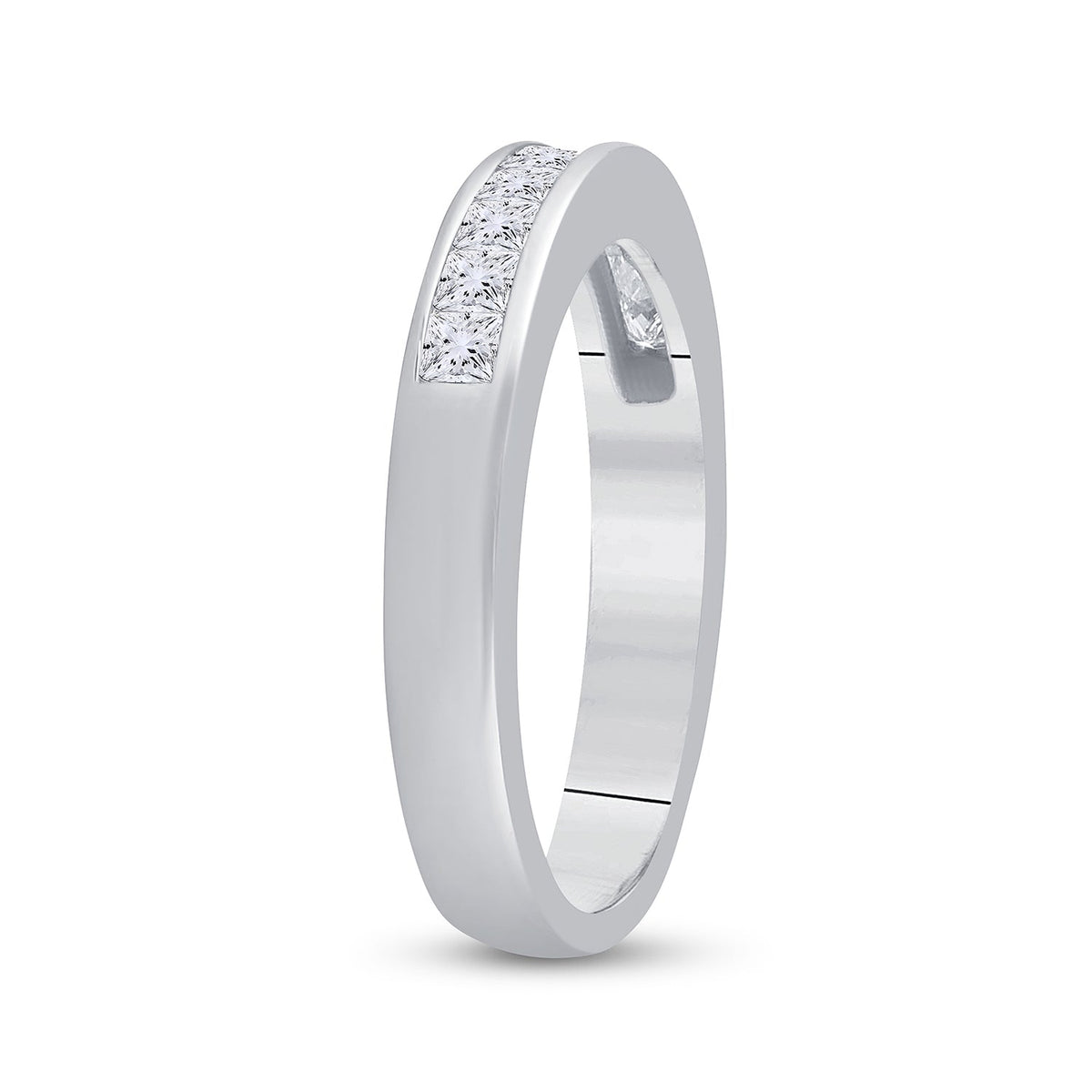 14K White Gold Princess Diamond Channel Set Single Row Wedding Band 1/2 Cttw - Splendid Jewellery