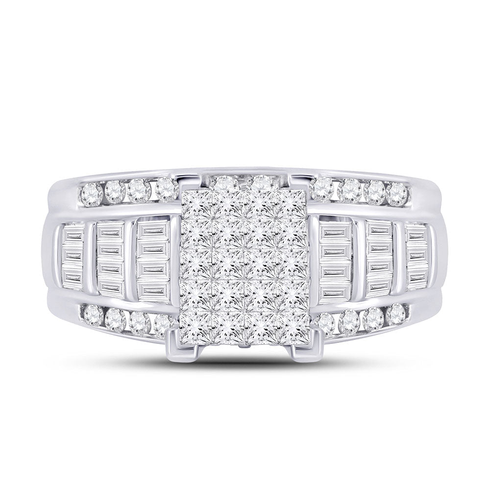 14K White Gold Princess Diamond Cluster Bridal Wedding Engagement Ring 1 Cttw - Splendid Jewellery