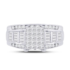 14K White Gold Princess Diamond Cluster Bridal Wedding Engagement Ring 1 Cttw - Splendid Jewellery