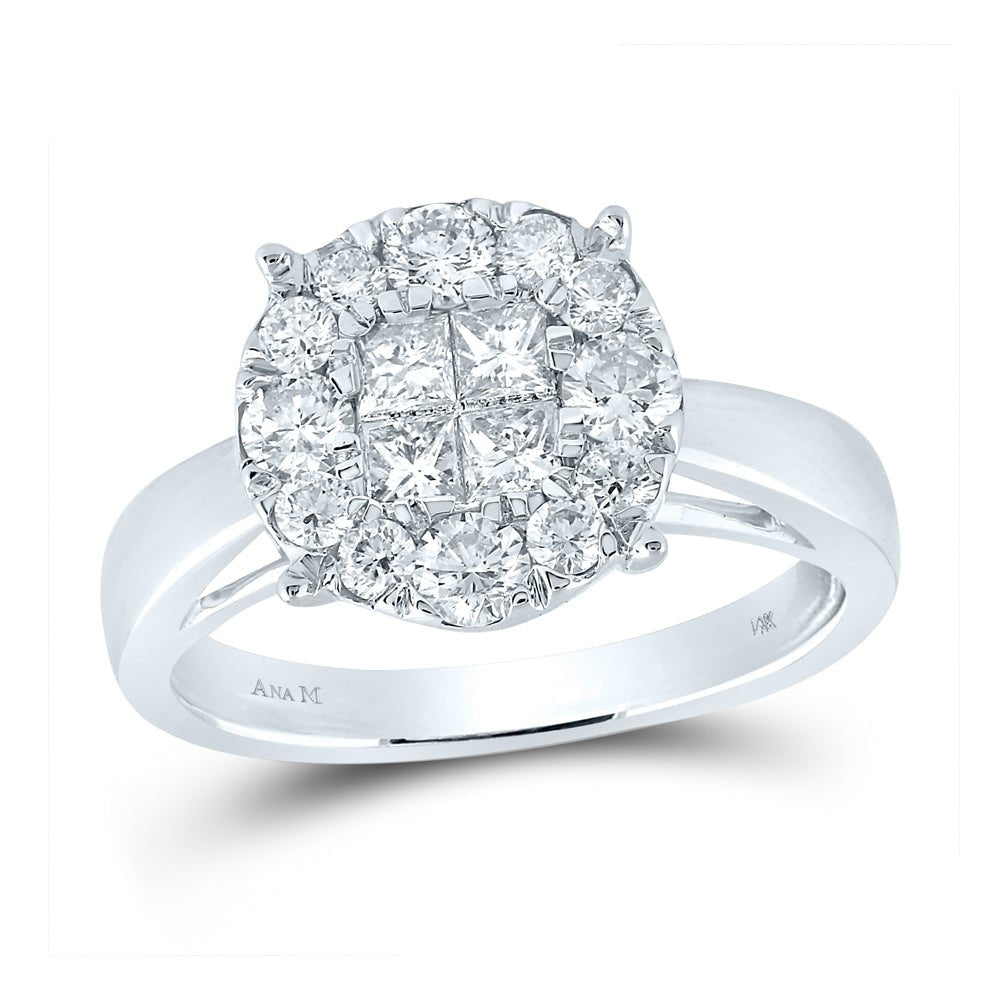 14K White Gold Princess Diamond Cluster Bridal Wedding Engagement Ring 1 Cttw - Splendid Jewellery