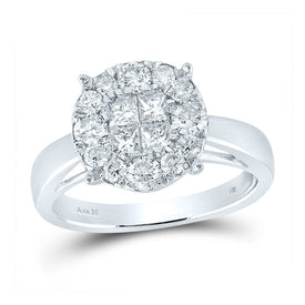 14K White Gold Princess Diamond Cluster Bridal Wedding Engagement Ring 1 Cttw - Splendid Jewellery