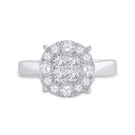 14K White Gold Princess Diamond Cluster Bridal Wedding Engagement Ring 1 Cttw - Splendid Jewellery