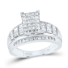 14K White Gold Princess Diamond Cluster Bridal Wedding Engagement Ring 1 Cttw - Splendid Jewellery
