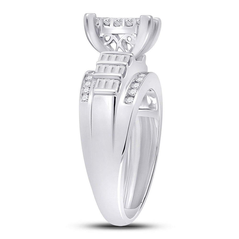 14K White Gold Princess Diamond Cluster Bridal Wedding Engagement Ring 1 Cttw - Splendid Jewellery