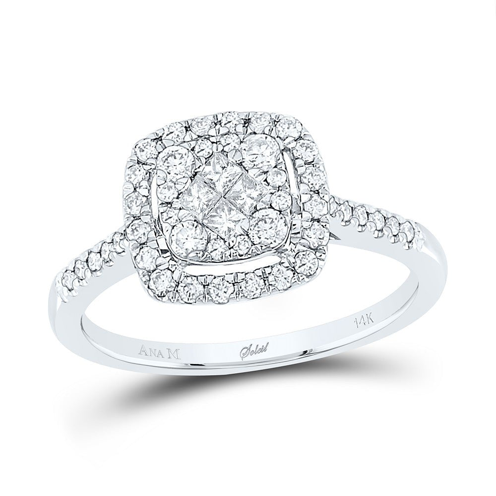 14K White Gold Princess Diamond Cluster Bridal Wedding Engagement Ring 1/2 Cttw - Splendid Jewellery