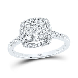 14K White Gold Princess Diamond Cluster Bridal Wedding Engagement Ring 1/2 Cttw - Splendid Jewellery