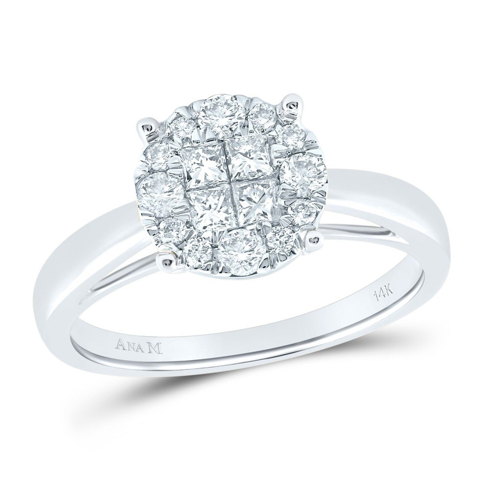 14K White Gold Princess Diamond Cluster Bridal Wedding Engagement Ring 1/2 Cttw - Splendid Jewellery