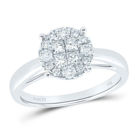 14K White Gold Princess Diamond Cluster Bridal Wedding Engagement Ring 1/2 Cttw - Splendid Jewellery