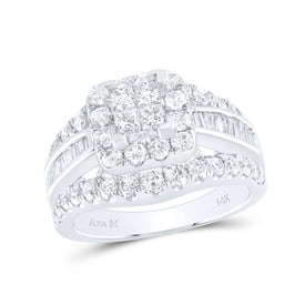 14K White Gold Princess Diamond Cluster Bridal Wedding Engagement Ring 2 Cttw - Splendid Jewellery