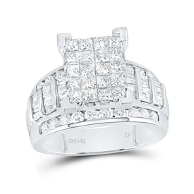 14K White Gold Princess Diamond Cluster Bridal Wedding Engagement Ring 2 Cttw - Splendid Jewellery