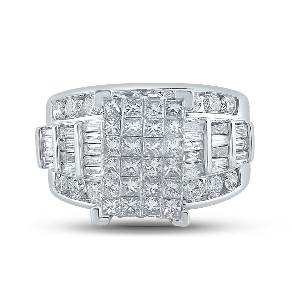 14K White Gold Princess Diamond Cluster Bridal Wedding Engagement Ring 3 Cttw - Splendid Jewellery
