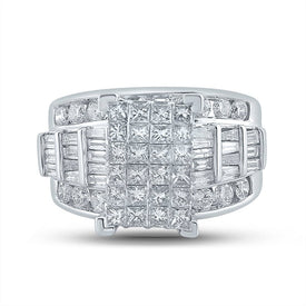 14K White Gold Princess Diamond Cluster Bridal Wedding Engagement Ring 3 Cttw - Splendid Jewellery