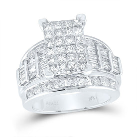 14K White Gold Princess Diamond Cluster Bridal Wedding Engagement Ring 3 Cttw - Splendid Jewellery