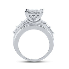 Load image into Gallery viewer, 14K White Gold Princess Diamond Cluster Bridal Wedding Engagement Ring 3 Cttw - Splendid Jewellery