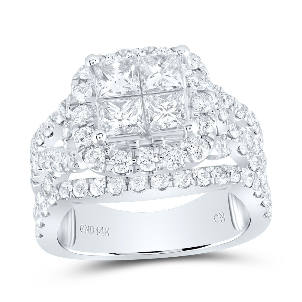 14K White Gold Princess Diamond Cluster Bridal Wedding Engagement Ring 3 Cttw - Splendid Jewellery