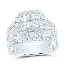 Load image into Gallery viewer, 14K White Gold Princess Diamond Cluster Bridal Wedding Engagement Ring 3 Cttw - Splendid Jewellery