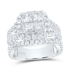 14K White Gold Princess Diamond Cluster Bridal Wedding Engagement Ring 3 Cttw - Splendid Jewellery