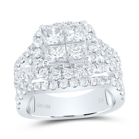 14K White Gold Princess Diamond Cluster Bridal Wedding Engagement Ring 3 Cttw - Splendid Jewellery