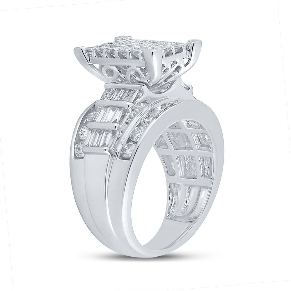 14K White Gold Princess Diamond Cluster Bridal Wedding Engagement Ring 3 Cttw - Splendid Jewellery