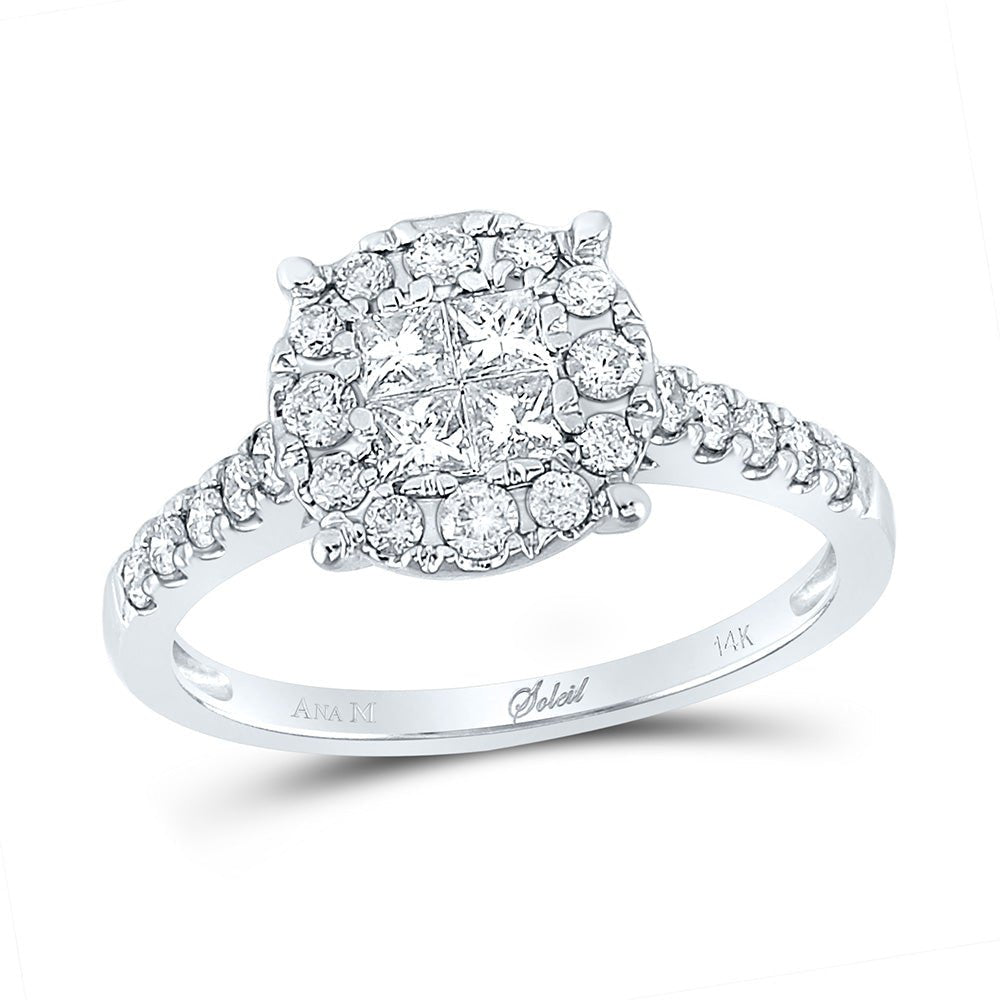 14K White Gold Princess Diamond Cluster Bridal Wedding Engagement Ring 3/4 Cttw - Splendid Jewellery