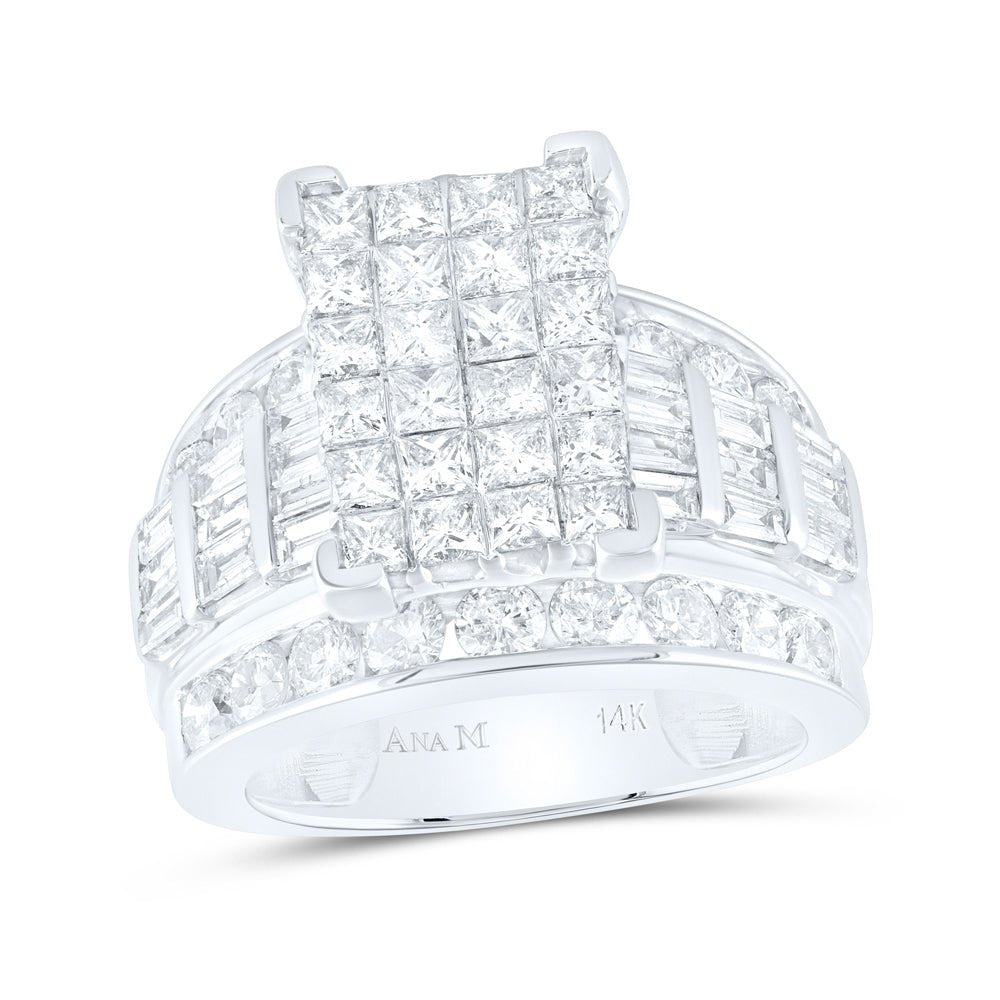 14K White Gold Princess Diamond Cluster Bridal Wedding Engagement Ring 4.0 Cttw - Splendid Jewellery