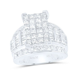 14K White Gold Princess Diamond Cluster Bridal Wedding Engagement Ring 4.0 Cttw - Splendid Jewellery