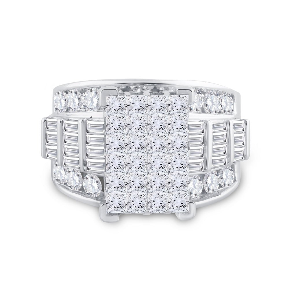 14K White Gold Princess Diamond Cluster Bridal Wedding Engagement Ring 4.0 Cttw - Splendid Jewellery