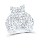 14K White Gold Princess Diamond Cluster Bridal Wedding Engagement Ring 5 Cttw - Splendid Jewellery