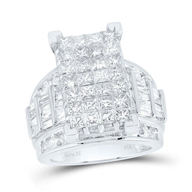 14K White Gold Princess Diamond Cluster Bridal Wedding Engagement Ring 5 Cttw - Splendid Jewellery