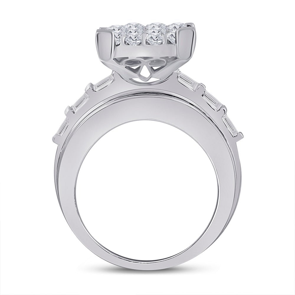 14K White Gold Princess Diamond Cluster Bridal Wedding Engagement Ring 5 Cttw - Splendid Jewellery